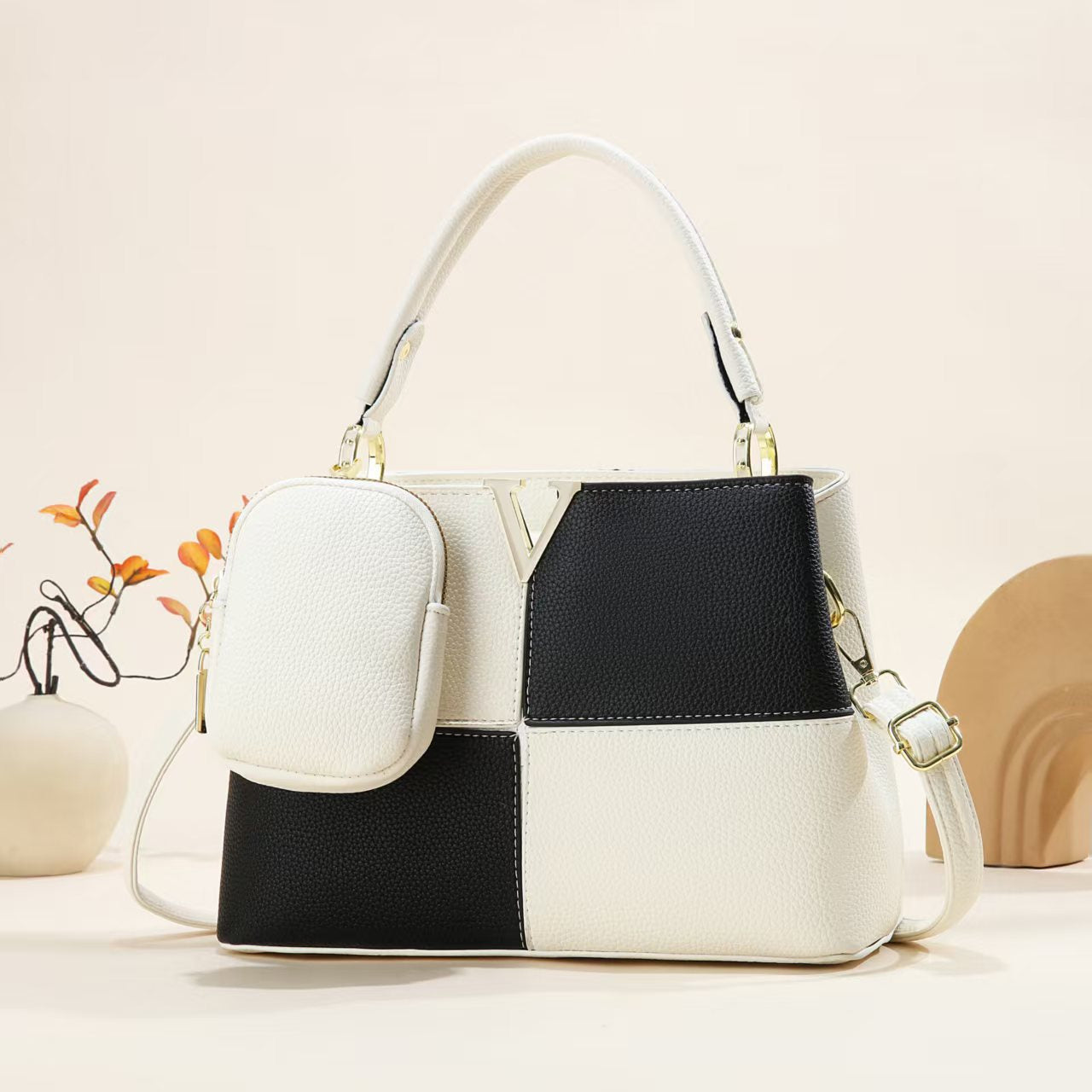Women's Elegant Fashion Commuter Portable Color Contrast Patchwork Women's Handbag