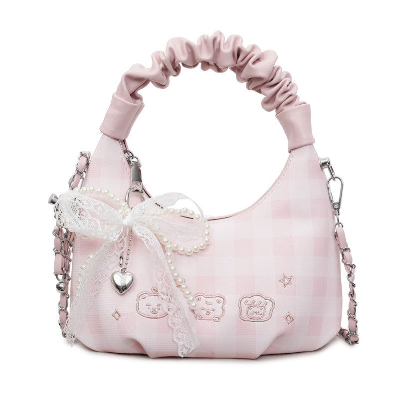 Women's Sweet Plaid Bowknot Fashion Commuter Western Small Square Bag