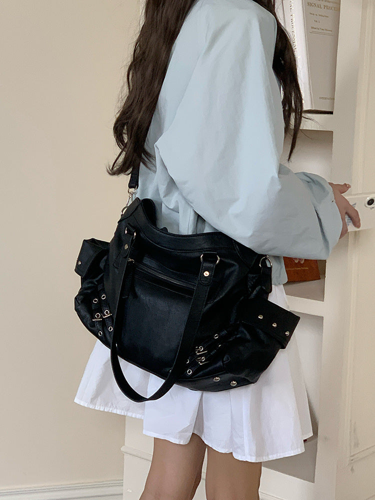 Retro Motorcycle Hot Large Capacity Black Women's Shoulder Bag