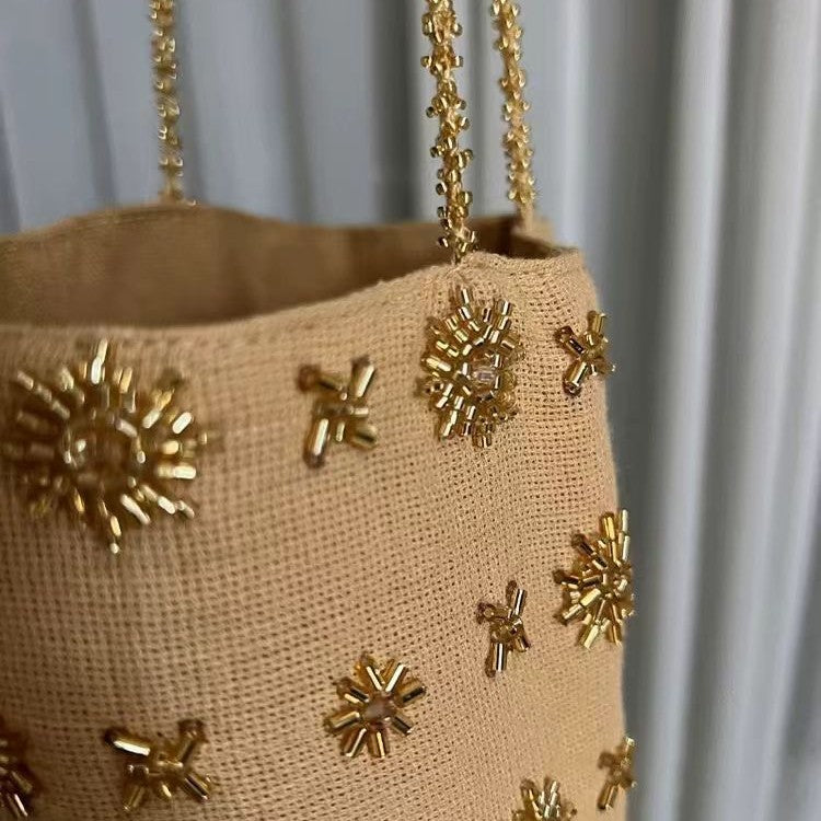 Women's Beaded Embroidery Summer Denim Chinese Fashion Bucket Bags