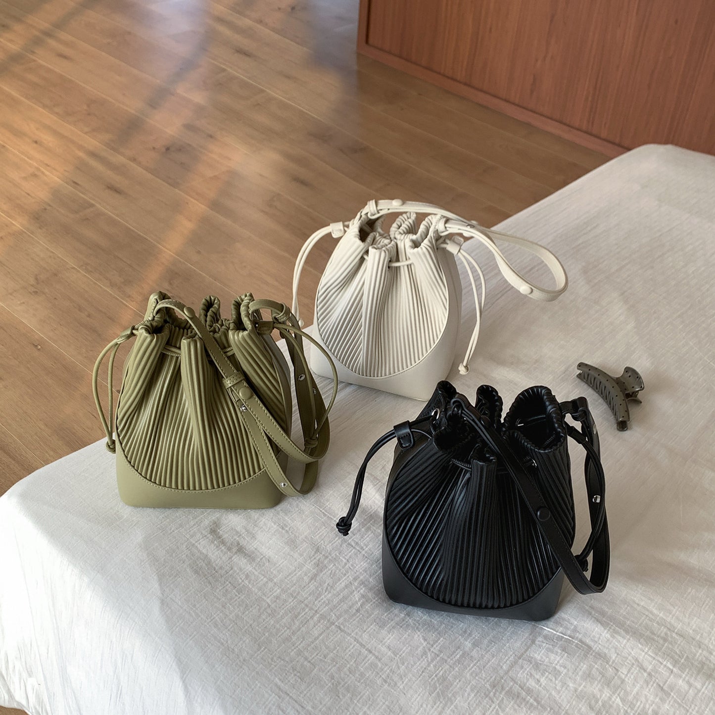 Women's High-grade Drawstring Stitching Design Korean Style Shoulder Bags