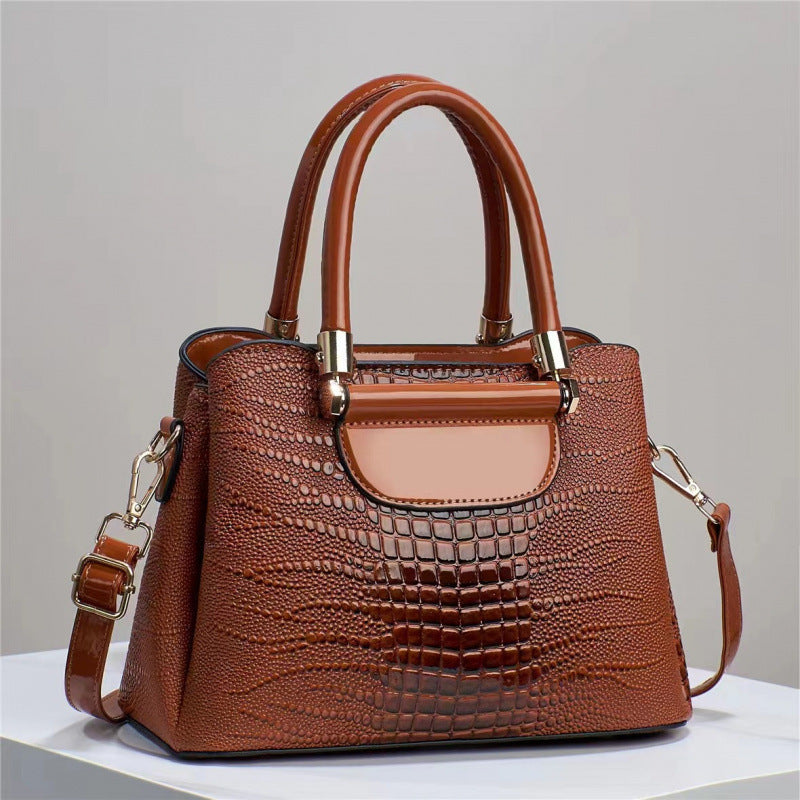 Women's Textured Bright Leather Stone Pattern Crocodile Women's Handbag