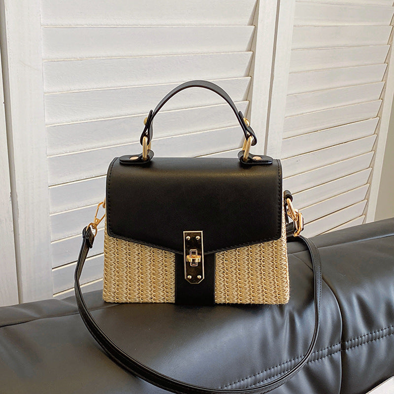 Women's Straw Fashion Color Contrast Stitching Portable Women's Messenger Bag