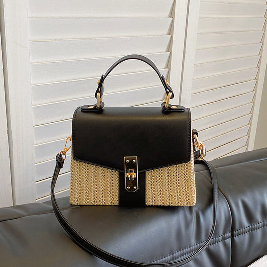 Women's Straw Fashion Color Contrast Stitching Portable Women's Messenger Bag