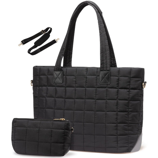 Women's Down Quilted Zipper Fluffy Work Tote Bag