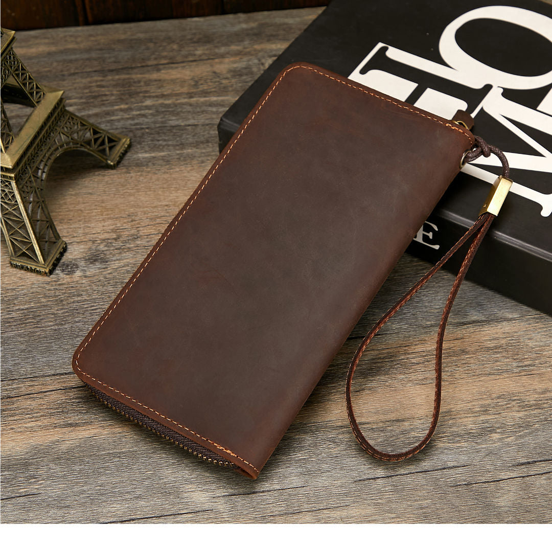 Men's Crazy Horse Leather Genuine Fashion Retro Long Men's Wallets