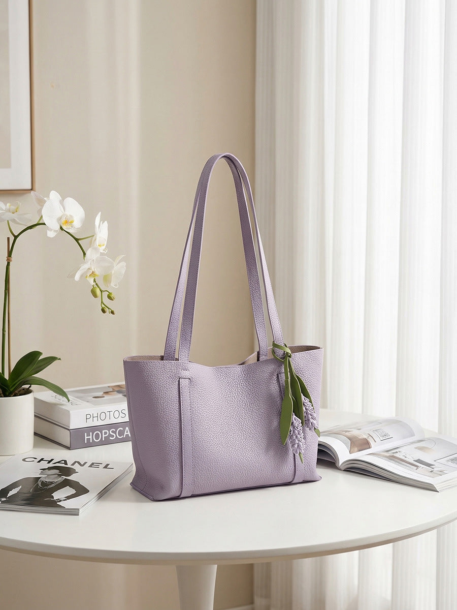 Women's First Layer Cowhide Fashion Lychee Pattern Women's Leather Bag