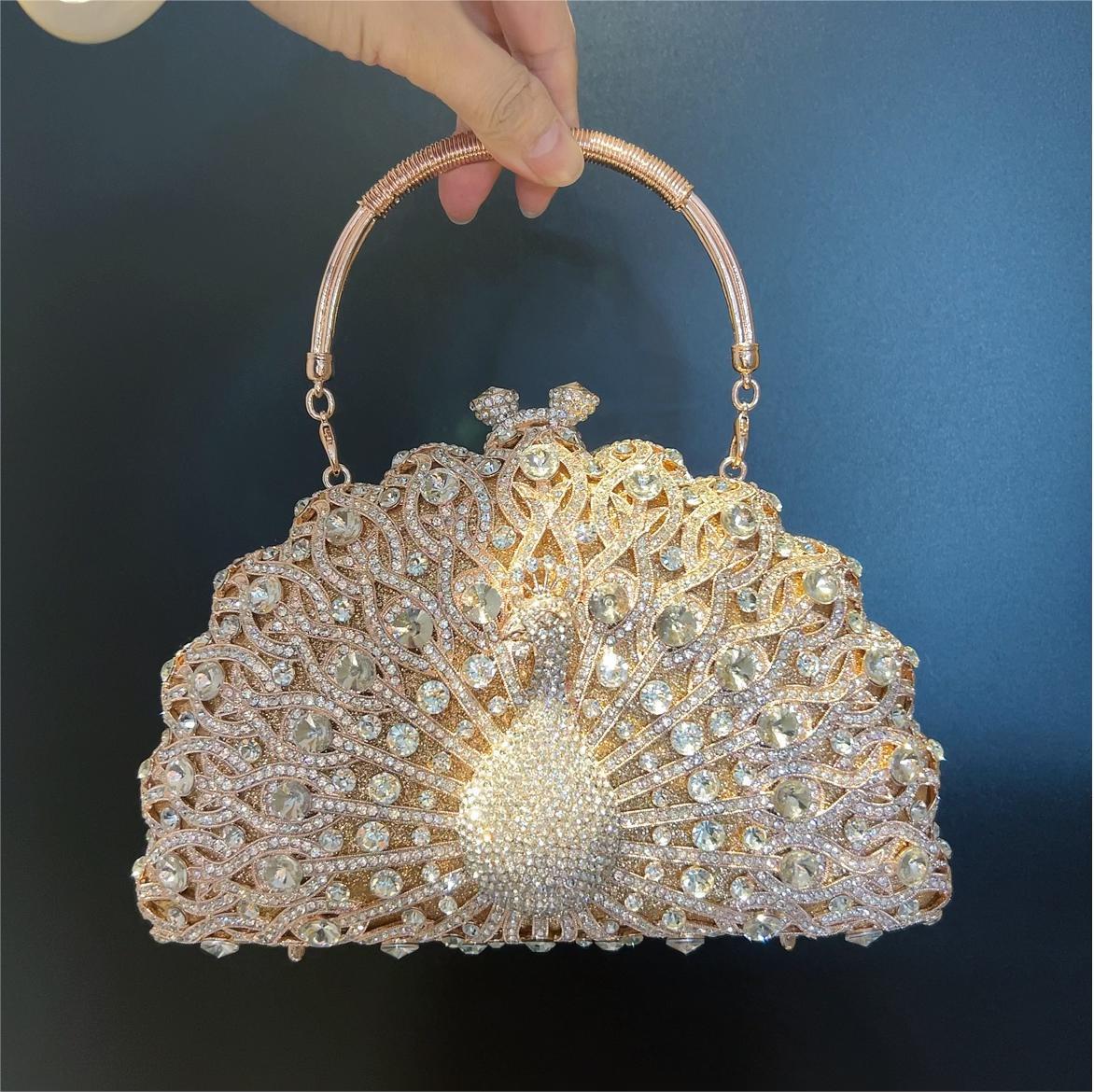 Women's Large Peacock Diamond Luxury Clutch Banquet Evening Bags