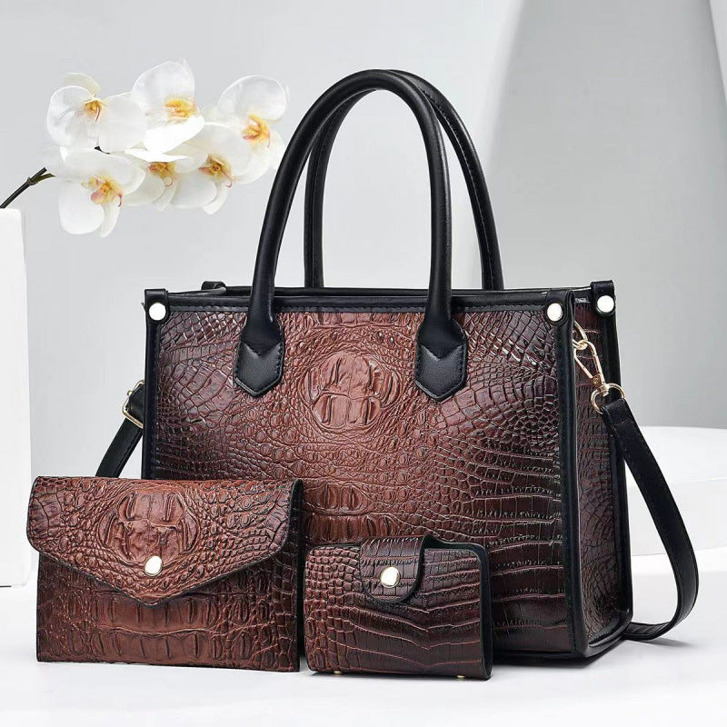 Women's Three-piece Bright Leather Crocodile Pattern Korean Style Simple Women's Handbag