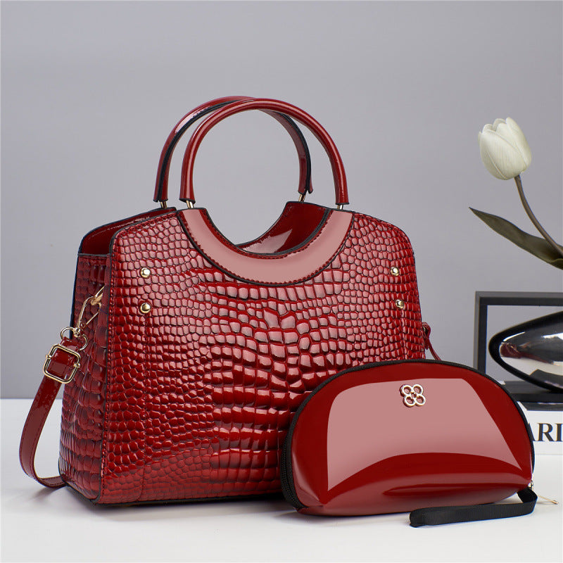 Women's Snake Pattern Mother Bright Leather Fashion Women's Handbag