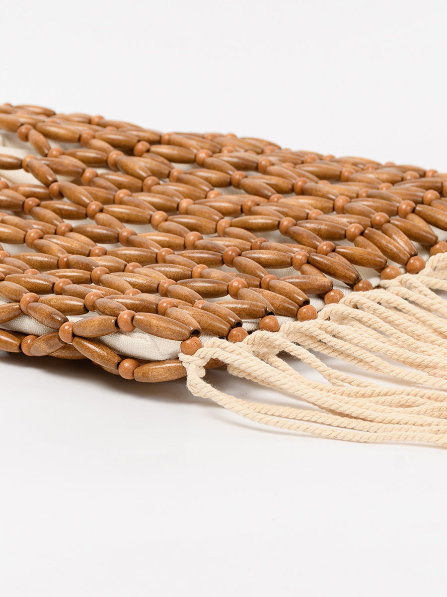 Tassel Hand-woven Beaded Trendy With Wooden Beads Bags
