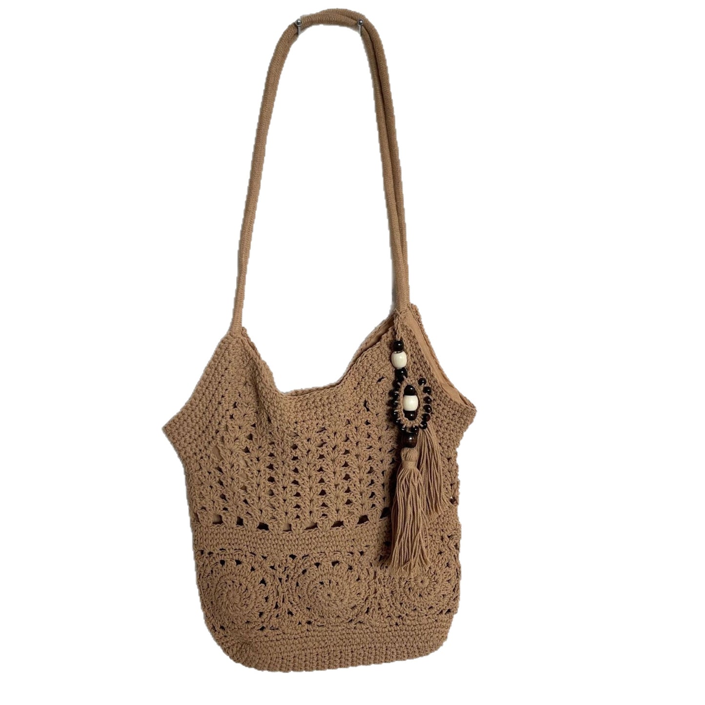 Women's Fashion Wooden Bead Tassel Cotton Thread Woven Hollow Bags