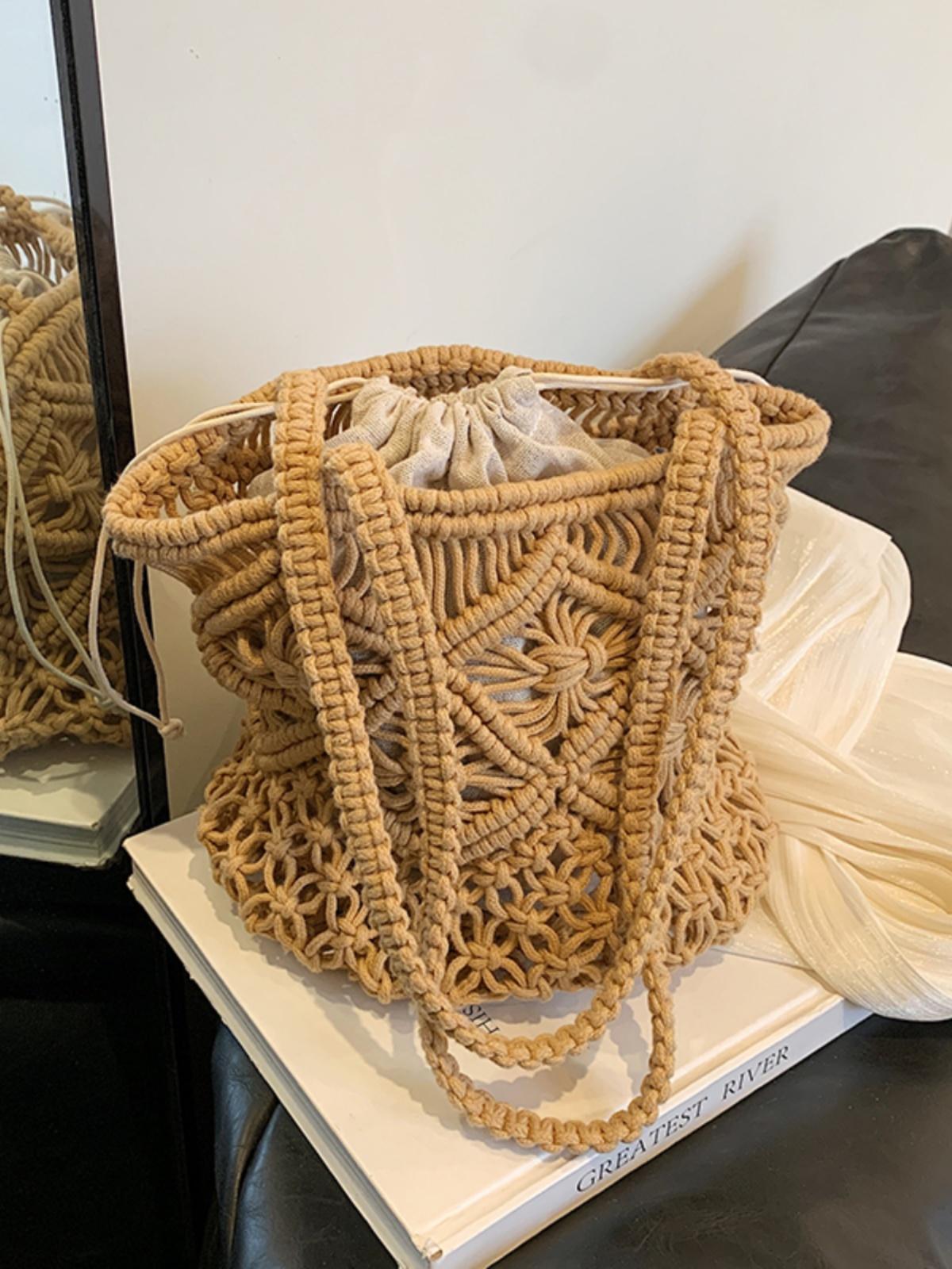 Retro Hollow Crocheted Woven Handmade Cotton Large Women's Shoulder Bag