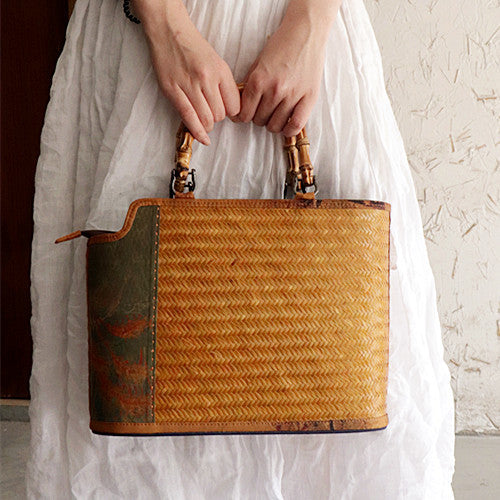 Chinese Style Yarn Fabric Bamboo Woven Cheongsam Match Ladies Bags