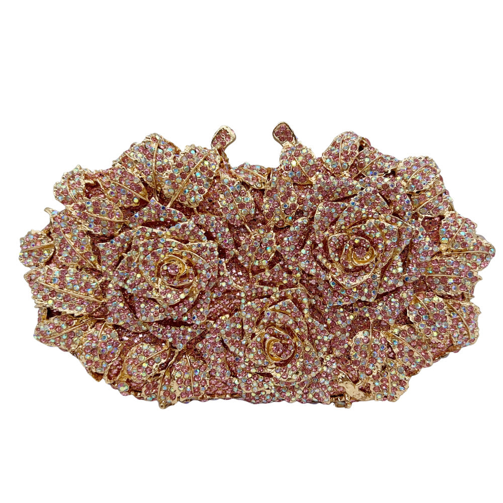 Women's Hollow Rose Diamond Banquet Full Clutch Bags