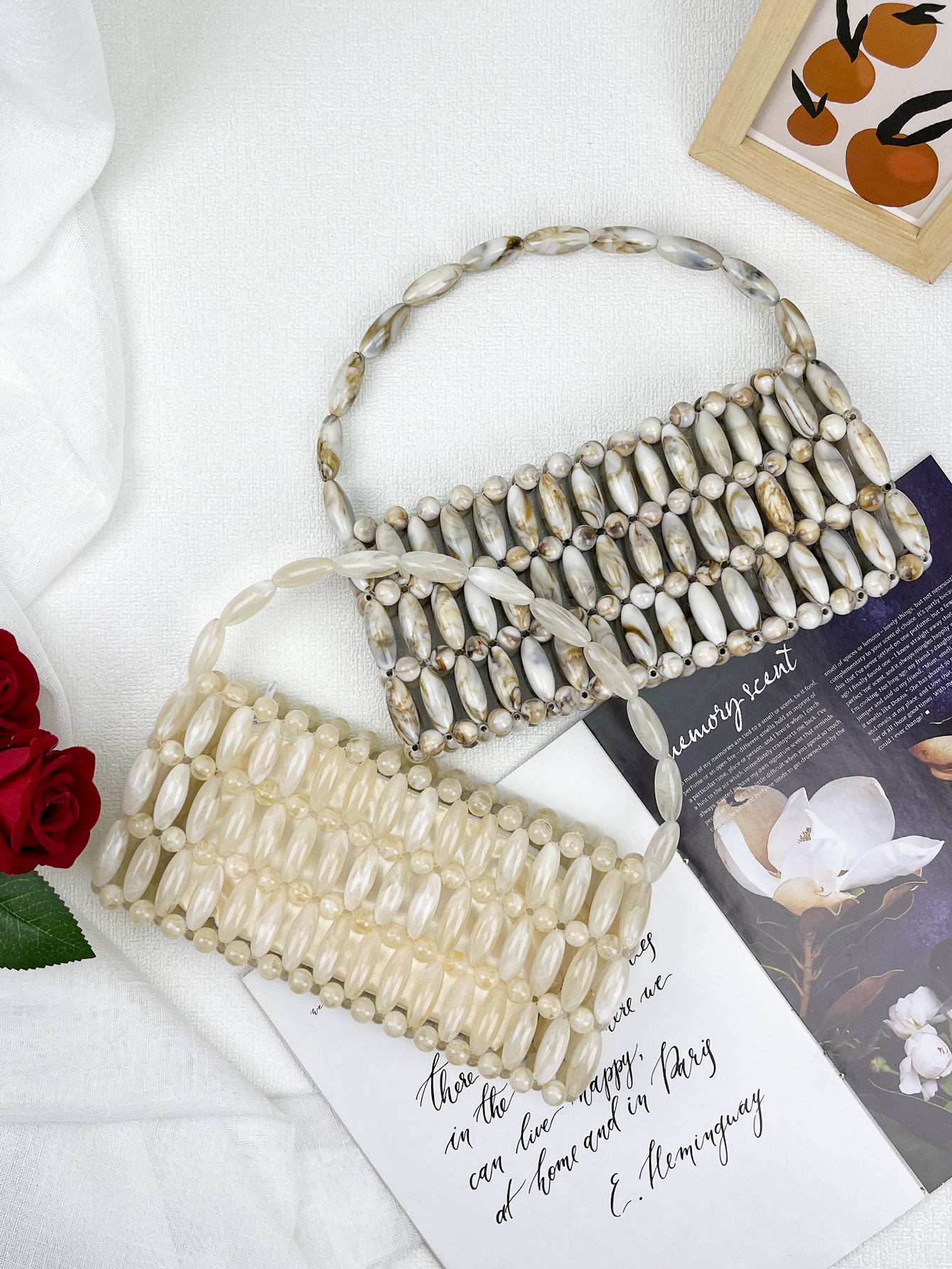 Women's Imitation Pearl Beaded Woven Summer Retro Women's Handbag