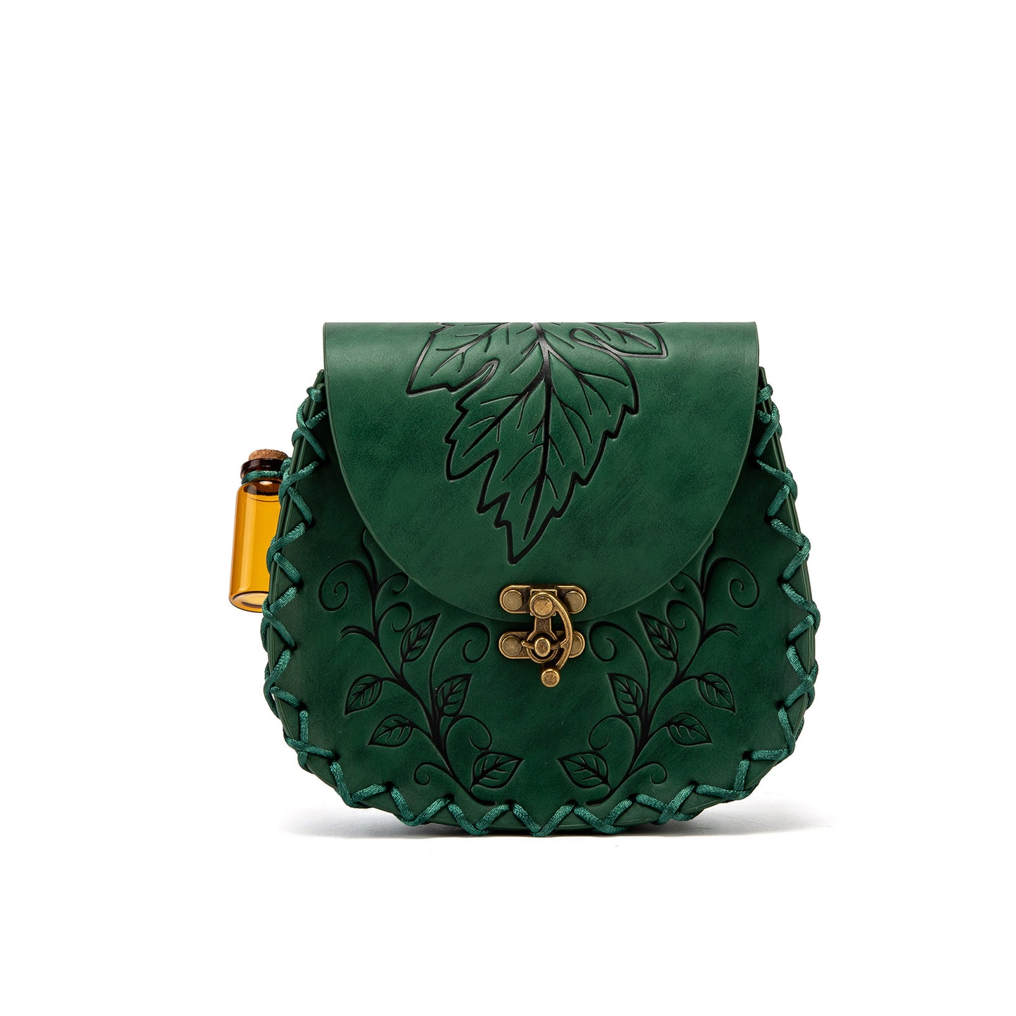 Fantasy Leaf Pattern Embossed Leather Forest Vintage Hand-woven Edge Hanging Women's Chest Bag, Fanny Pack