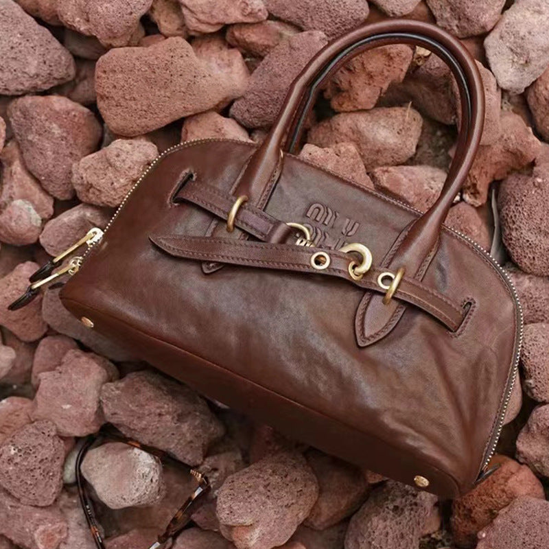 Women's Italian Shell Retro Bowling Genuine Leather Women's Handbag