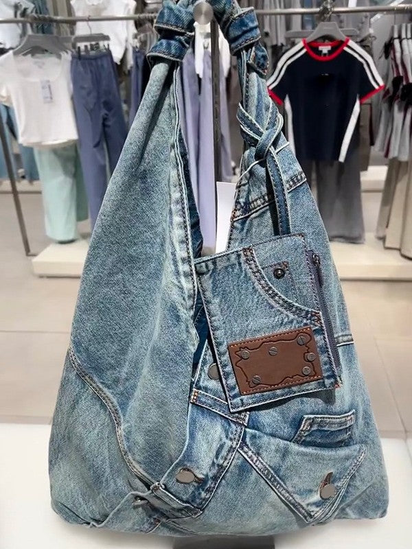 Women's Style Lazy Washed Denim Knotted Underarm Bags