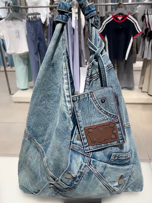 Women's Style Lazy Washed Denim Knotted Underarm Bags