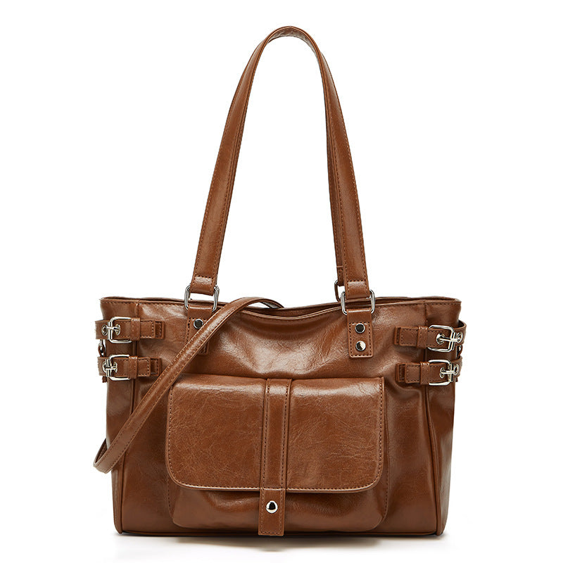 Korean Preppy Style Retro Coffee Color Versatile Large Capacity Women's Shoulder Bag