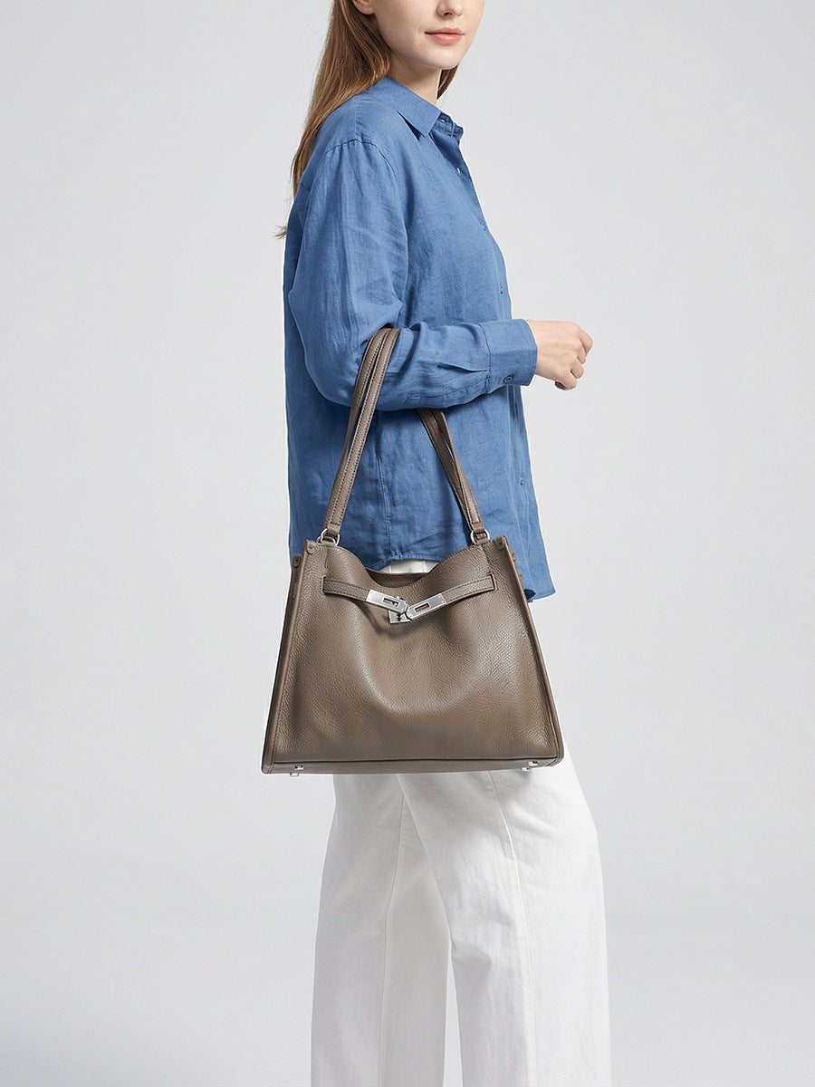 Cowhide Street Fashion Pragmatic Commuter Large Capacity Totes Bags