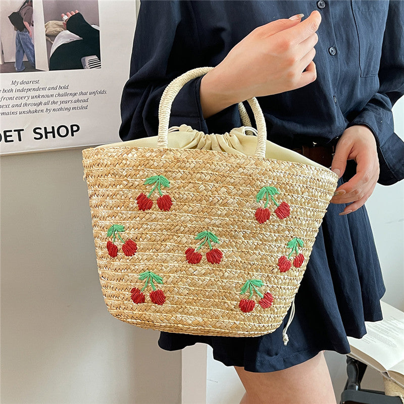 Cherry Lemon Straw Fashion Large Capacity Wheat Woven Seaside Vacation Women's Handbag