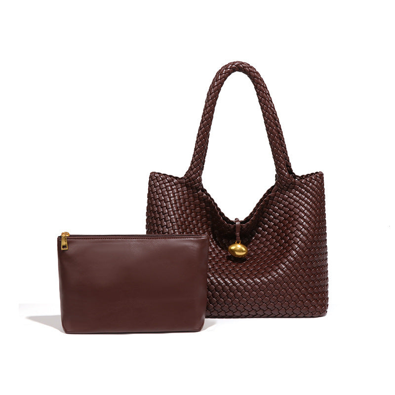 Women's Retro Golden Balls Hand-woven Large Capacity Textured Tote Bag