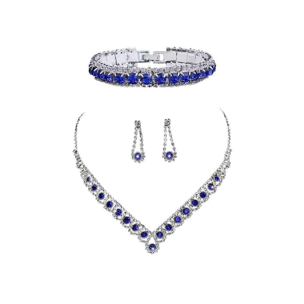Jewelry Pcs Set Blue Zircon Necklace Earring Bracelet Satin Bags