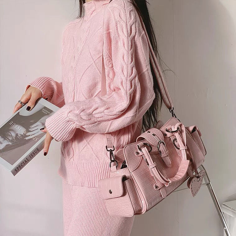 Retro Millennium Style Crocodile Pattern Rivet Flip Hand Bags