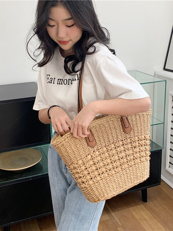 Women's Bohemian Style One Straw Rainbow Stripes Bags