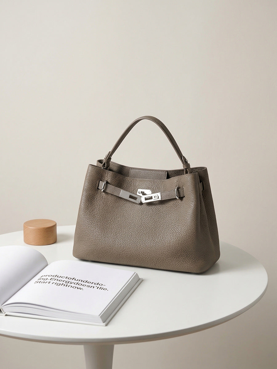 First Layer Cowhide Retro Lazy Barrel Practical Women's Leather Bag