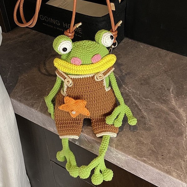 Women's Cartoon Big Mouth Frog Mobile Handmade Crochet Finished Women's Shoulder Bag