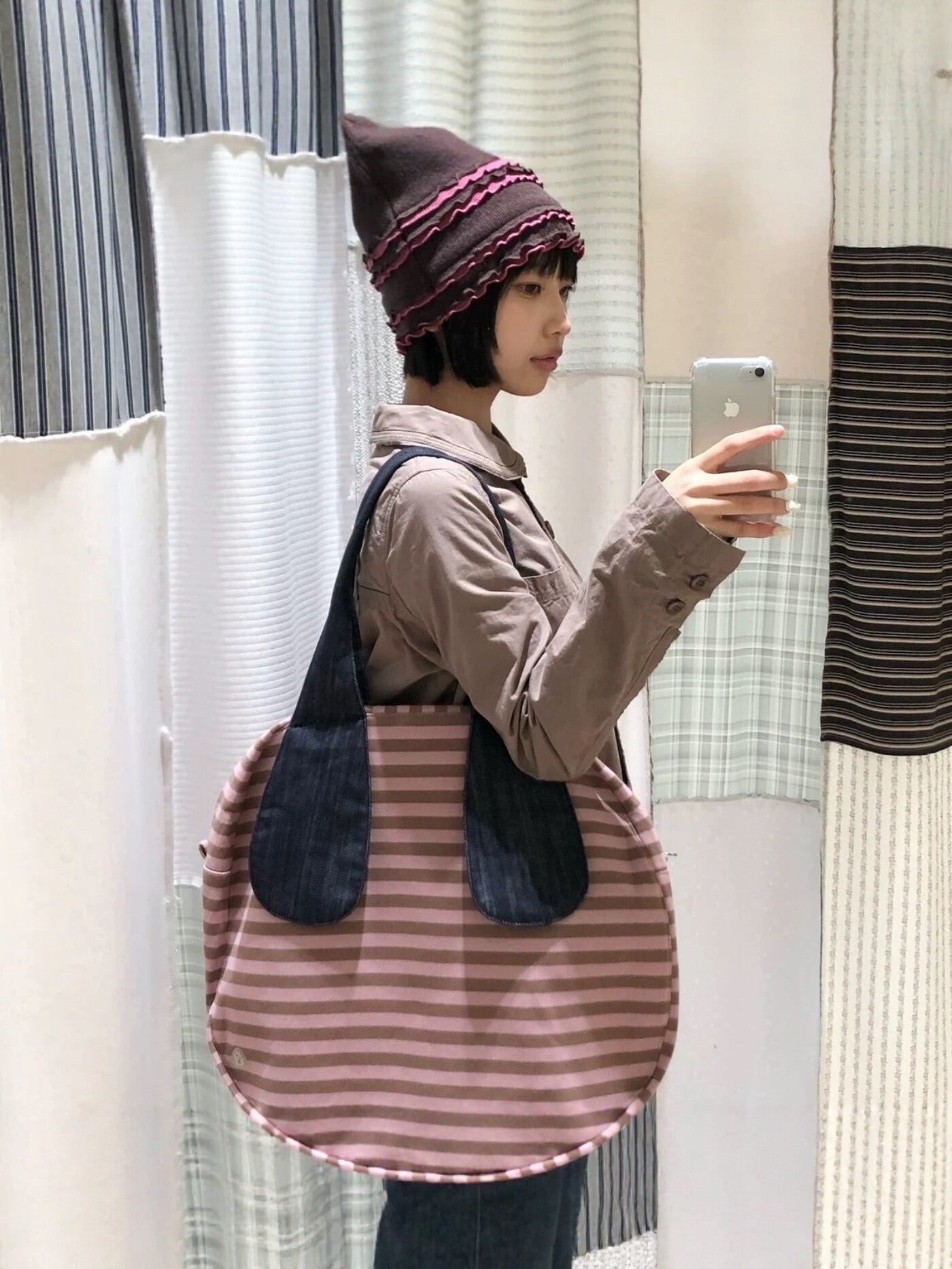 Slouchy Striped Large Capacity Waterproof Nylon Women's Shoulder Bag