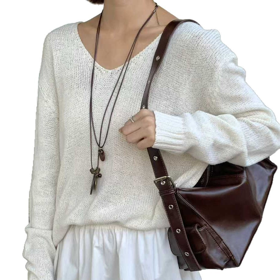 Women's Popular Soft Leather Textured Underarm Double Pocket Retro Versatile Fashion Handbags