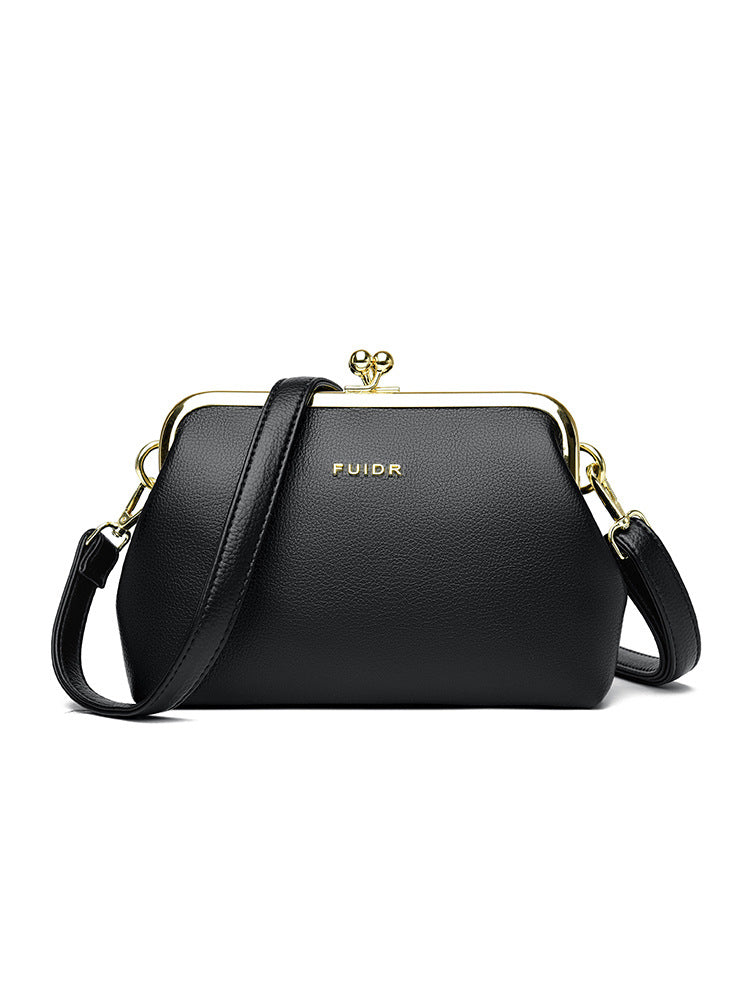 Women's Korean First Layer Cowhide Clip Textured Women's Handbag