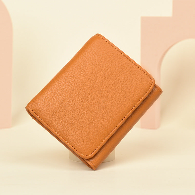 Women's Genuine Leather Short Chic Organ Two Fold Multiple Ladies Wallet