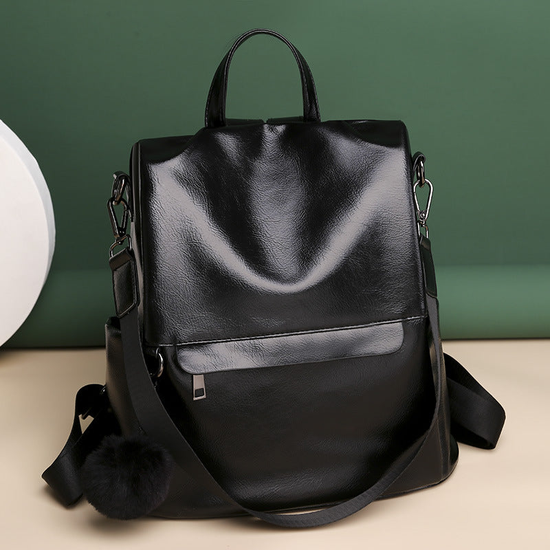 Women's Korean Street Fashion Individual Soft Leather Universal Backpack