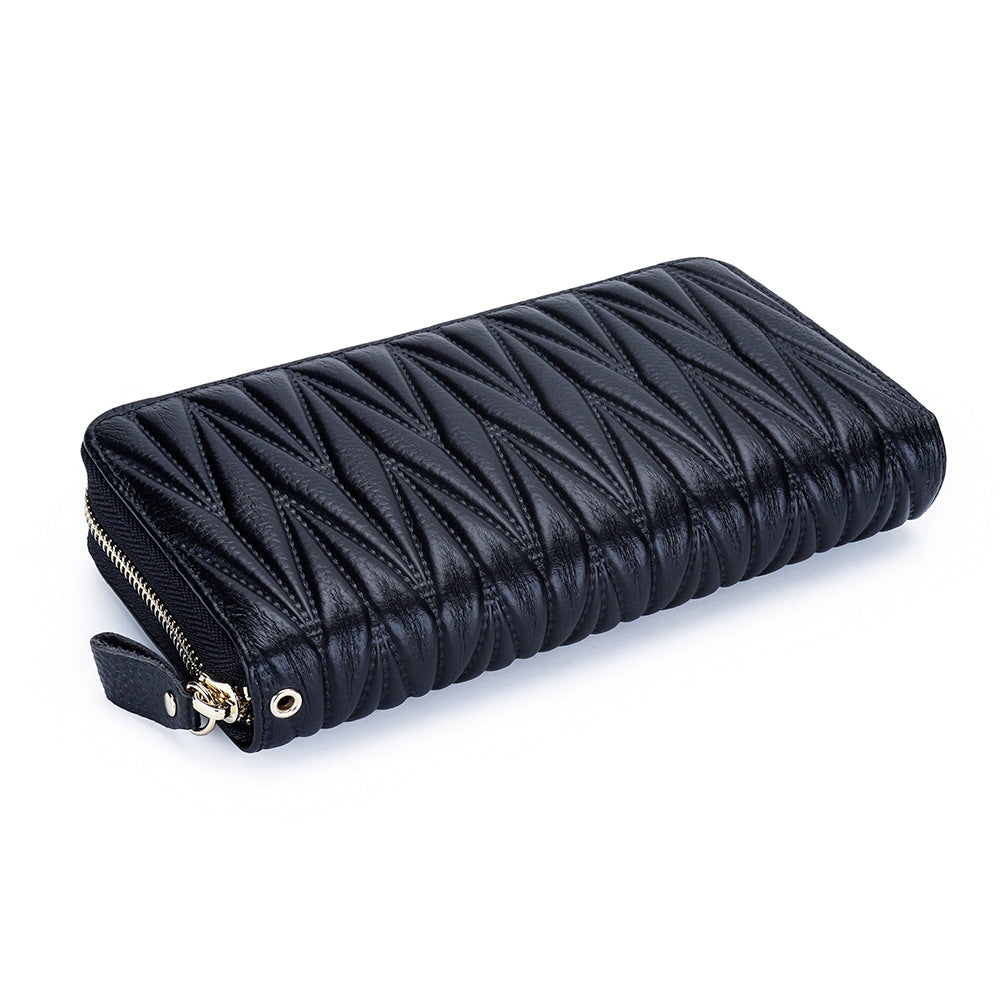 Women's Long Large Capacity Genuine Leather Swiping Expanding First Layer Cowhide Ladies Wallet