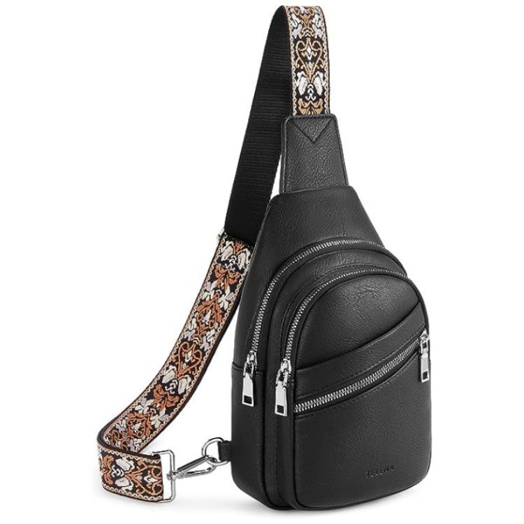 Women's Vintage Hoof Flower Ribbon Large Capacity Leather Women's Chest Bag, Fanny Pack