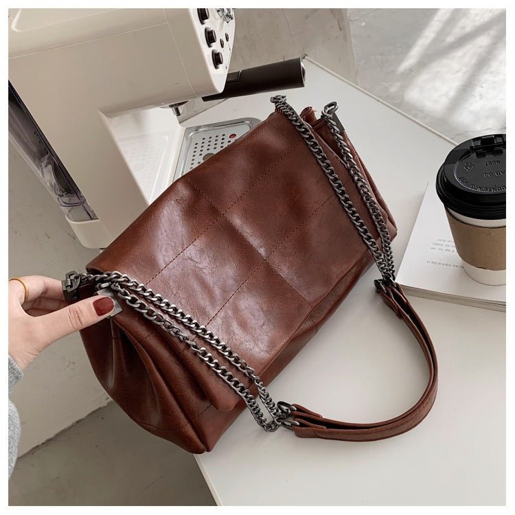 Women's Fashion Soft Leather Sewing Chain Women's Shoulder Bag