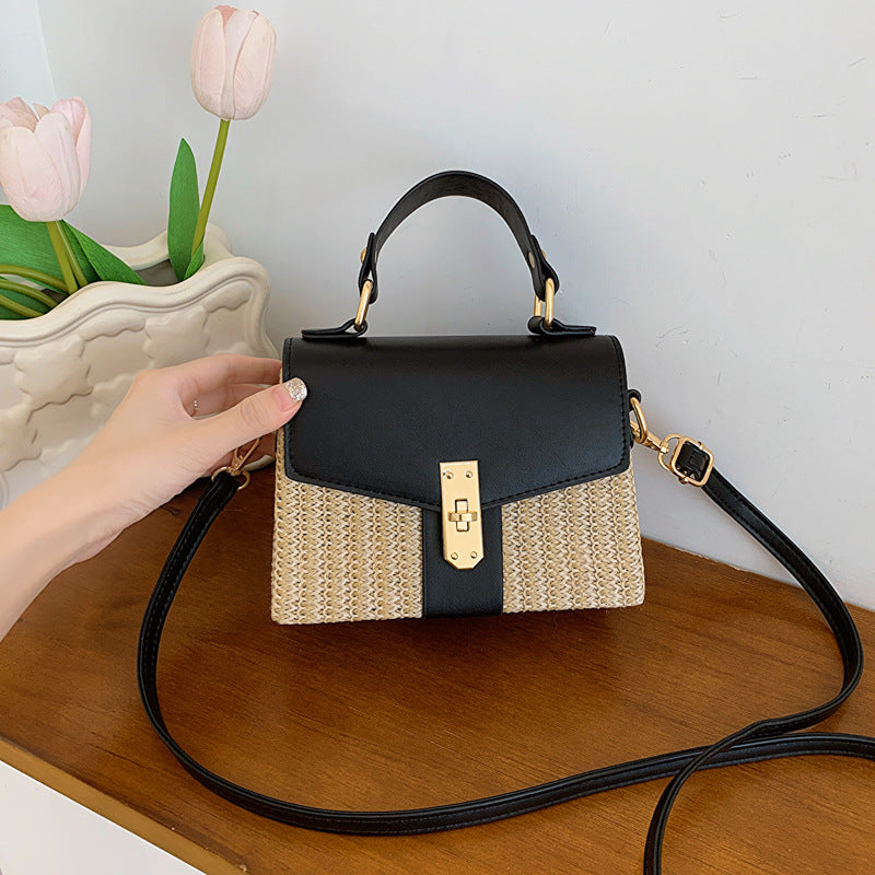 Female Lady Fashion Twist Straw Portable Small Square Bags