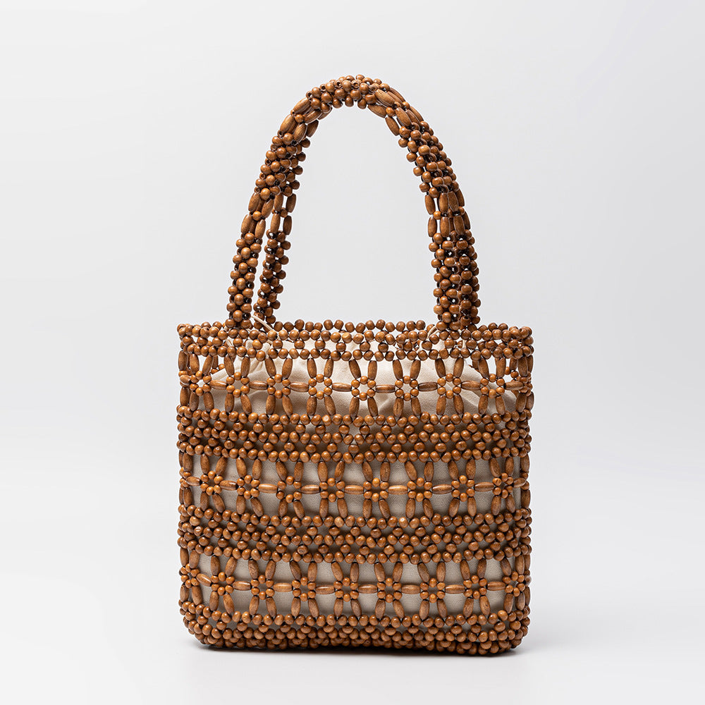 Women's Wooden Bead Woven For Fashion Beach Women's Shoulder Bag