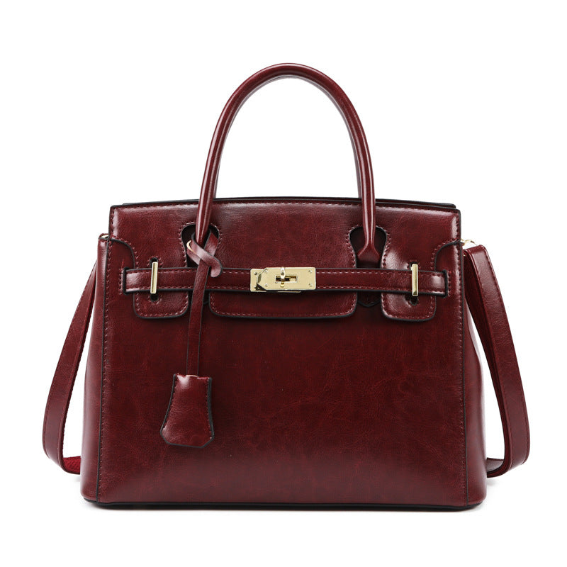 Mother Oil Leather Retro Three-piece Large Women's Handbag