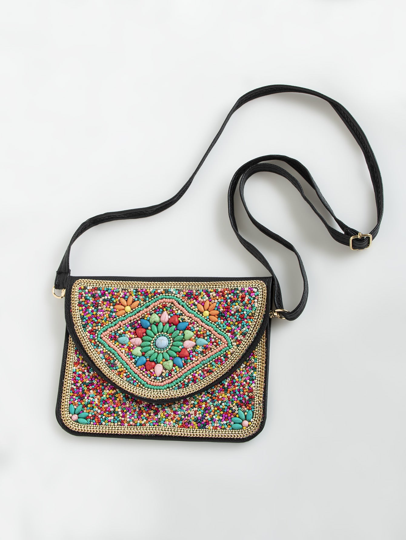 Women's Bohemian Style Bead Ethnic Shell Flower Trip Small Square Bag