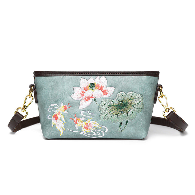 Women's National Style Light Luxury Lotus Embroidery China Women's Shoulder Bag