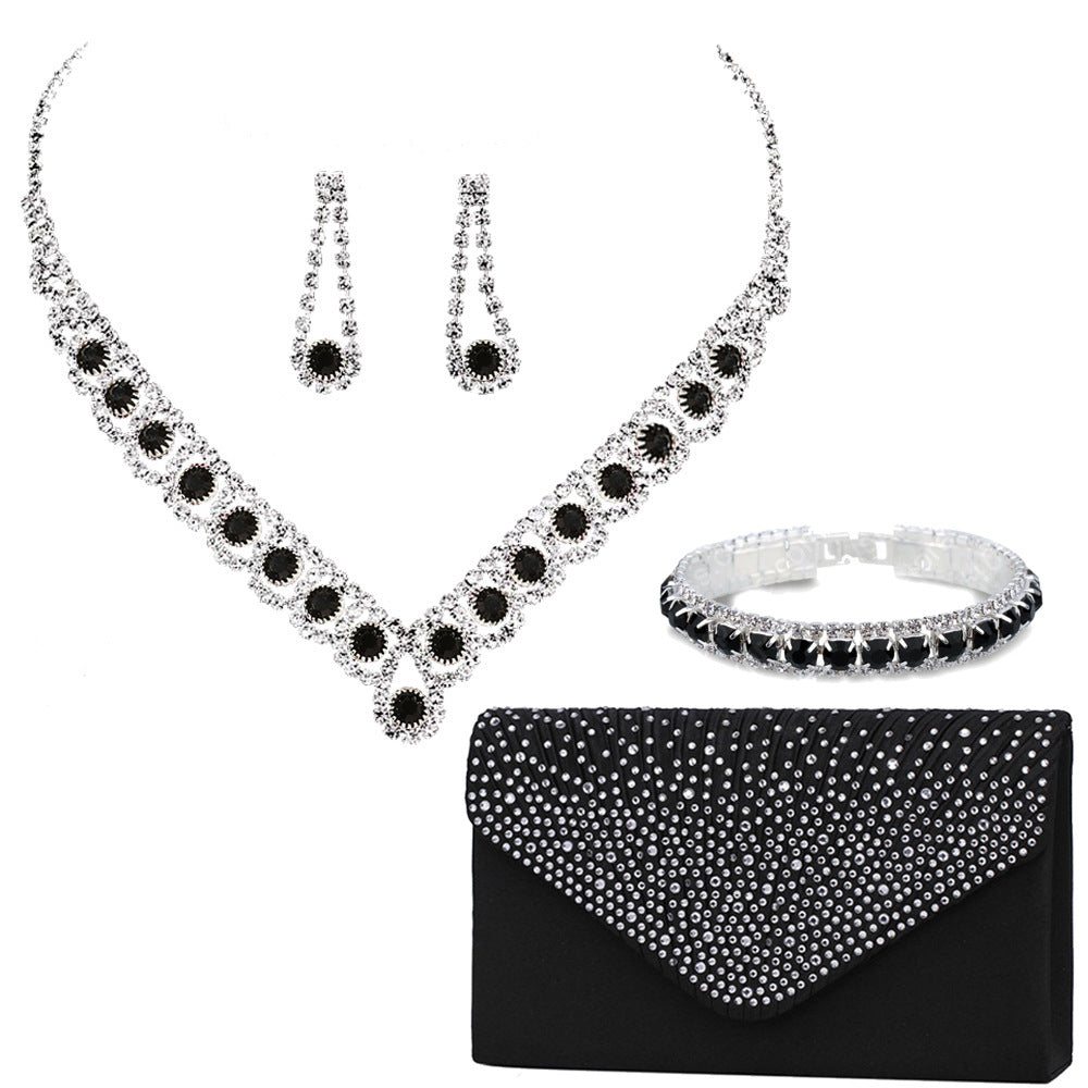 Jewelry Pcs Set Blue Zircon Necklace Earring Bracelet Satin Bags