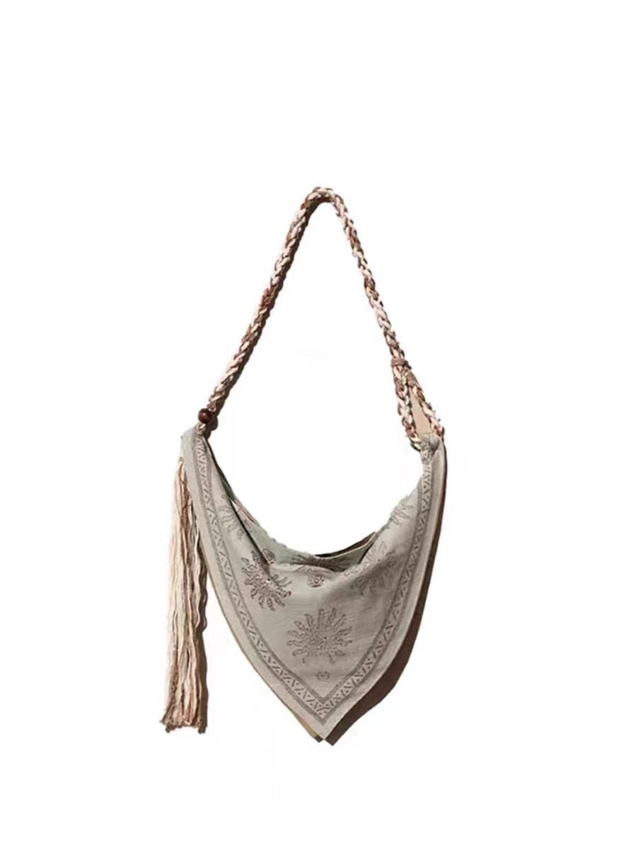 Tassel Linen Rope Woven Vacation Large Capacity Design Women's Messenger Bag
