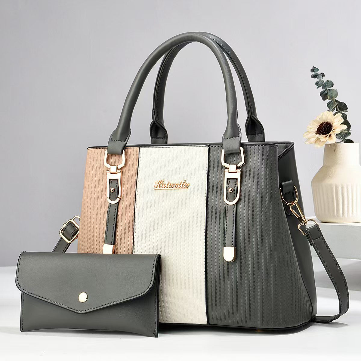 Women's Mother Female Striped Contrast Color Large Women's Handbag