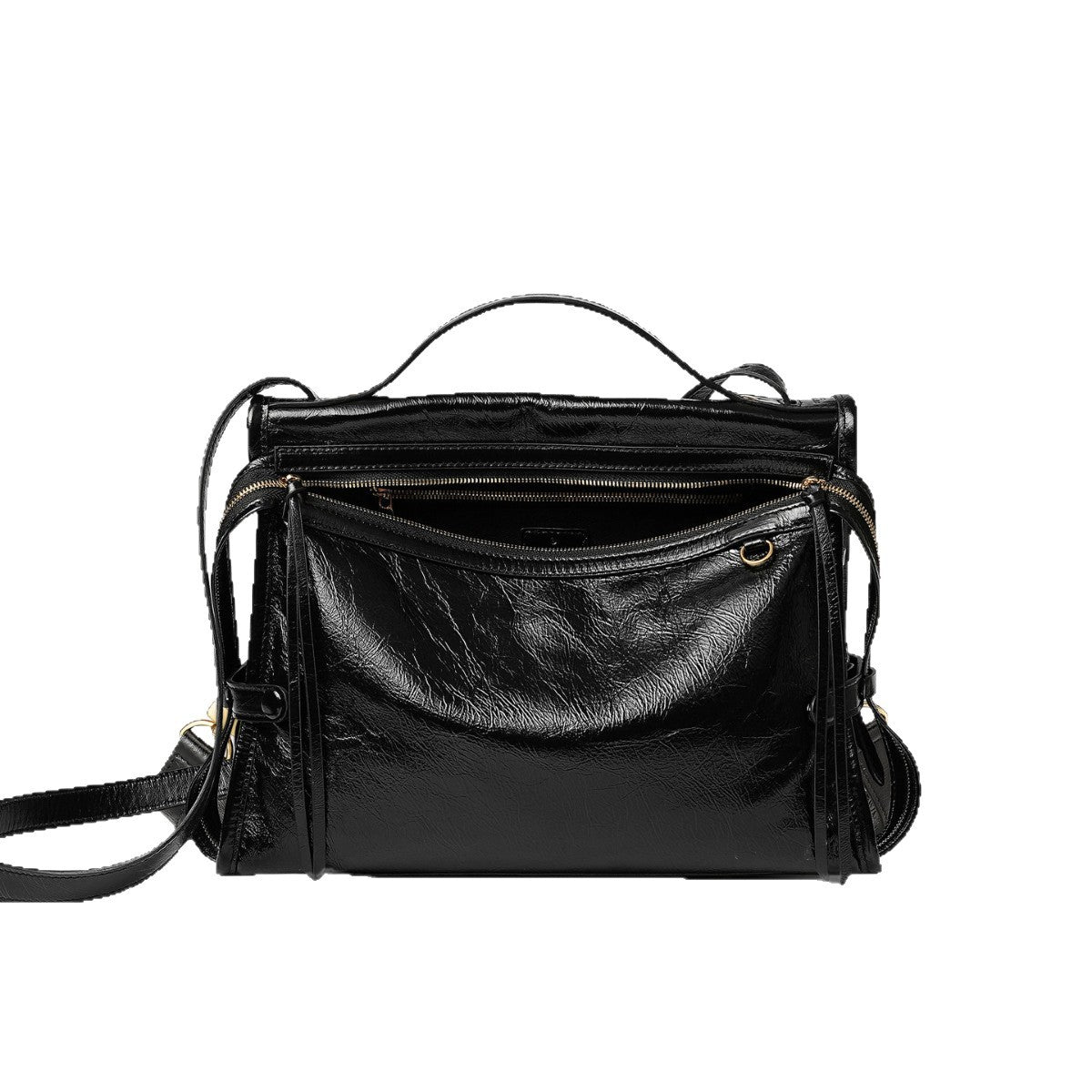 Face Oil Wax Leather Portable Large Women's Shoulder Bag